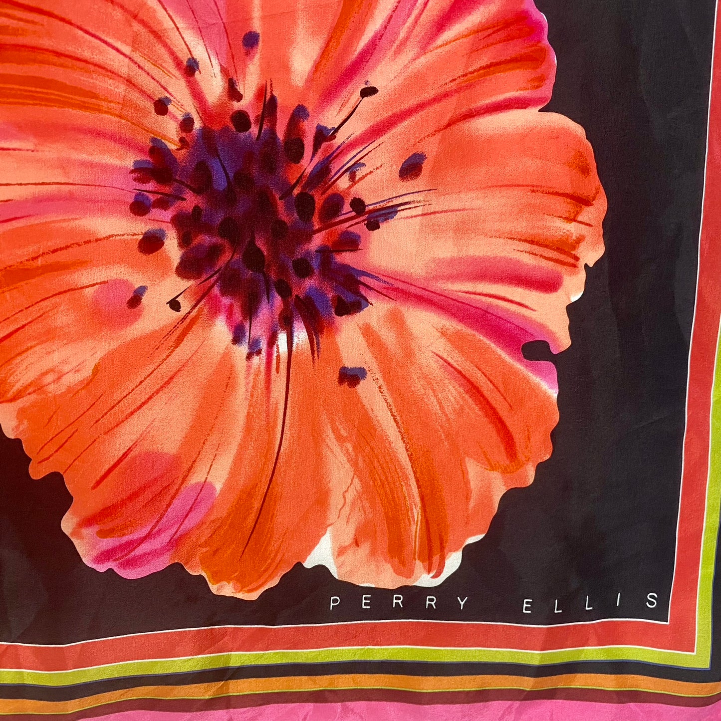 PERRY ELLIS Silk Scarf - Floral - 35" Square - 4949