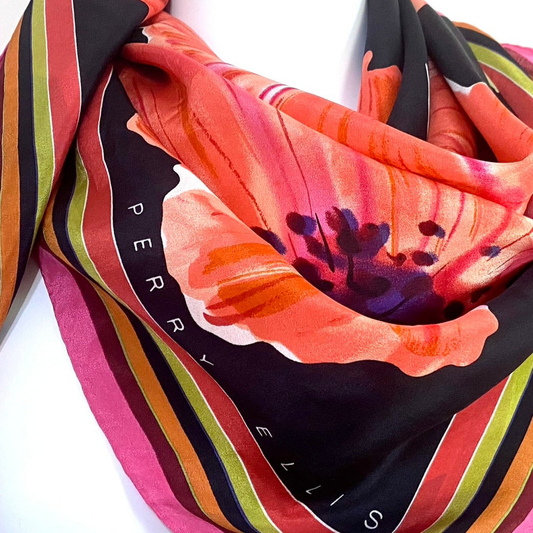 PERRY ELLIS Silk Scarf - Floral - 35" Square - 4949