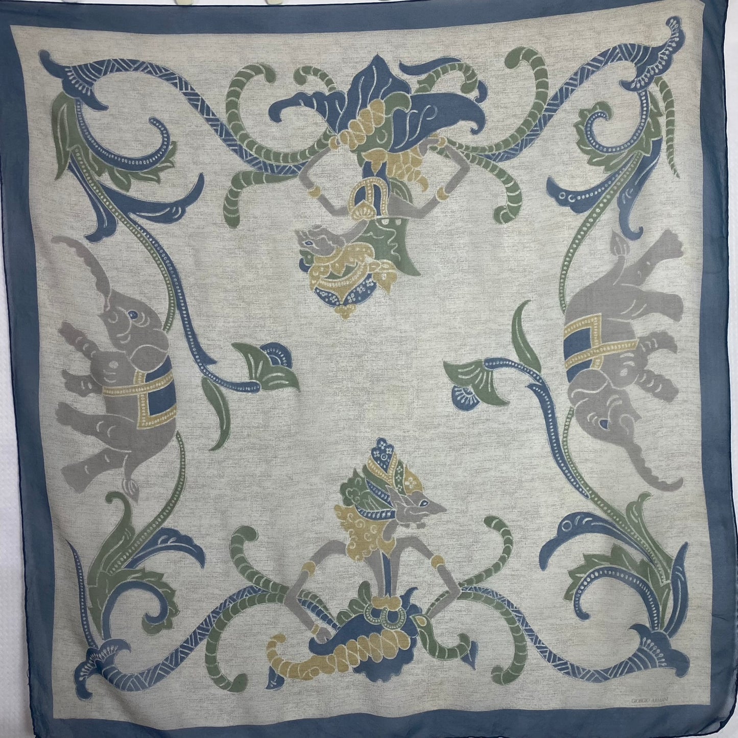 GIORGIO ARMANI Silk Scarf - Elephant Art - 35" Square - 4983