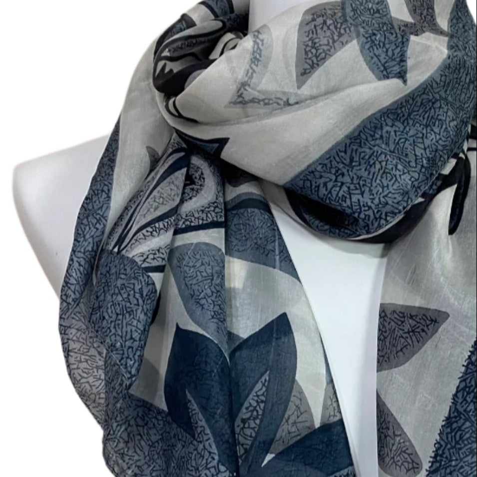Costa Blanca Floral Art Silk Scarf - Long - 4994