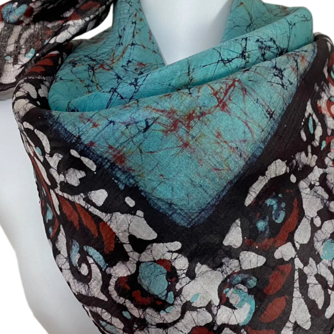 Hand Painted Indian Silk Scarf - Square – 5018