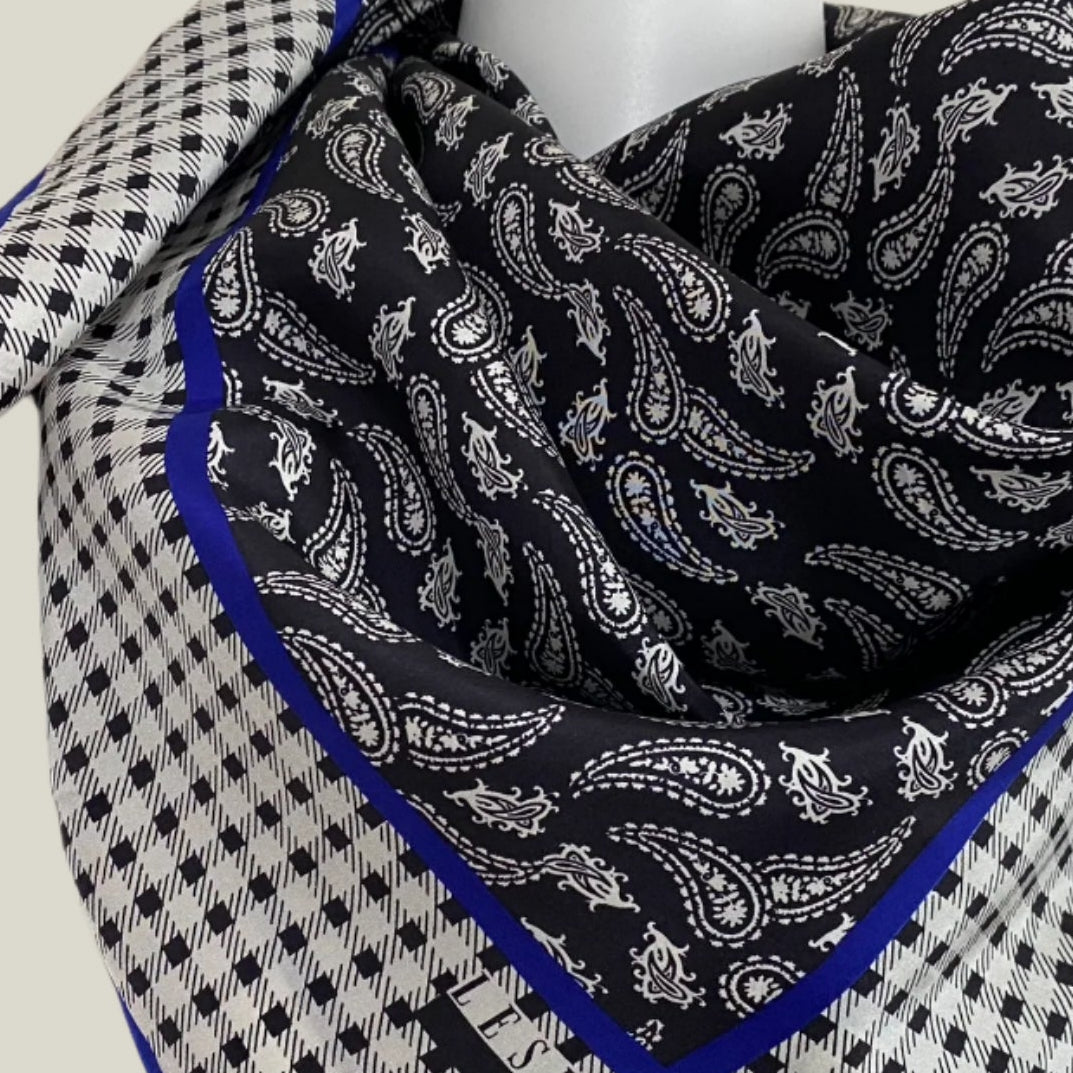 Leslie Fay Paisley Check Silk Scarf - Square – 5027