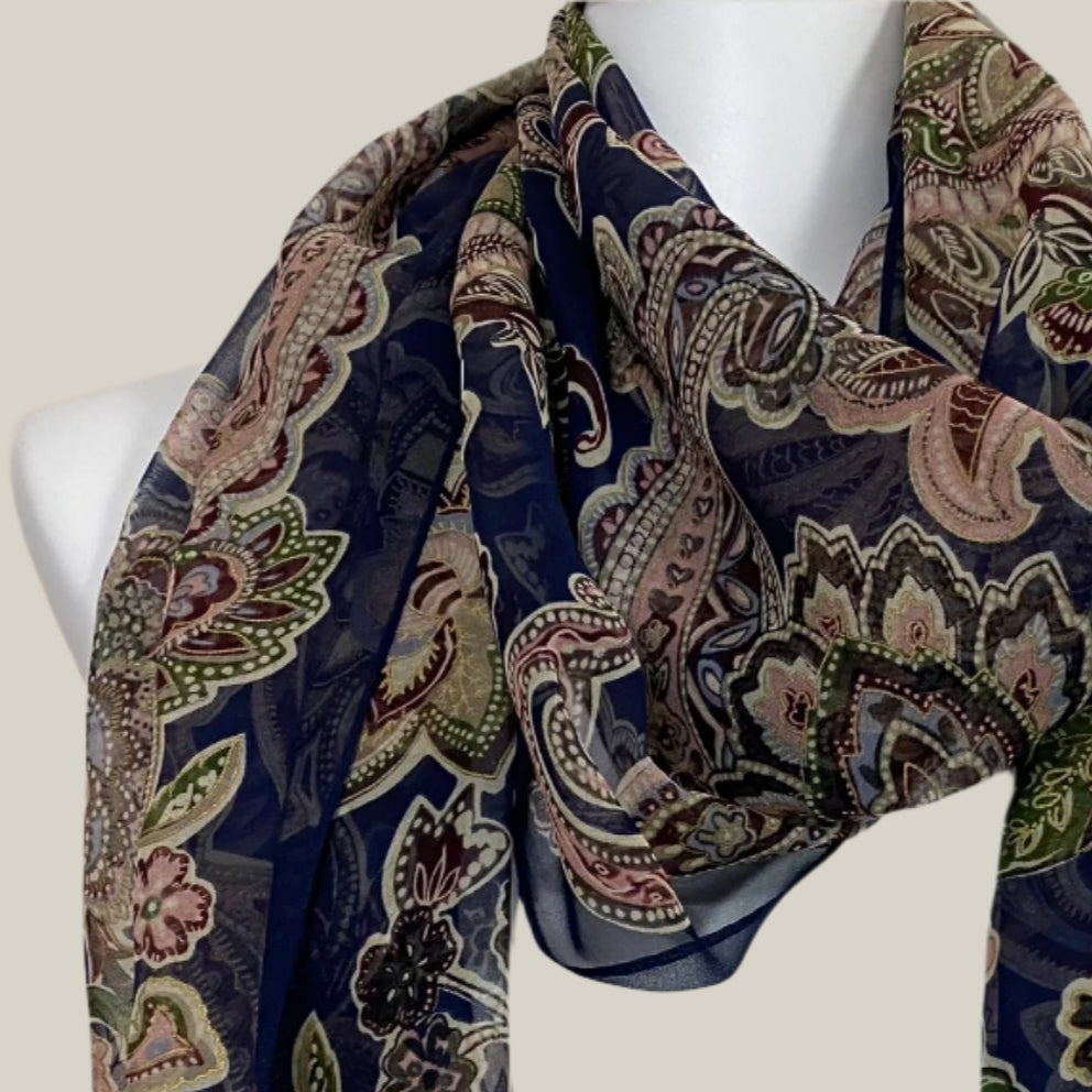 Ann Taylor Paisley Floral Silk Scarf - Long - 5055