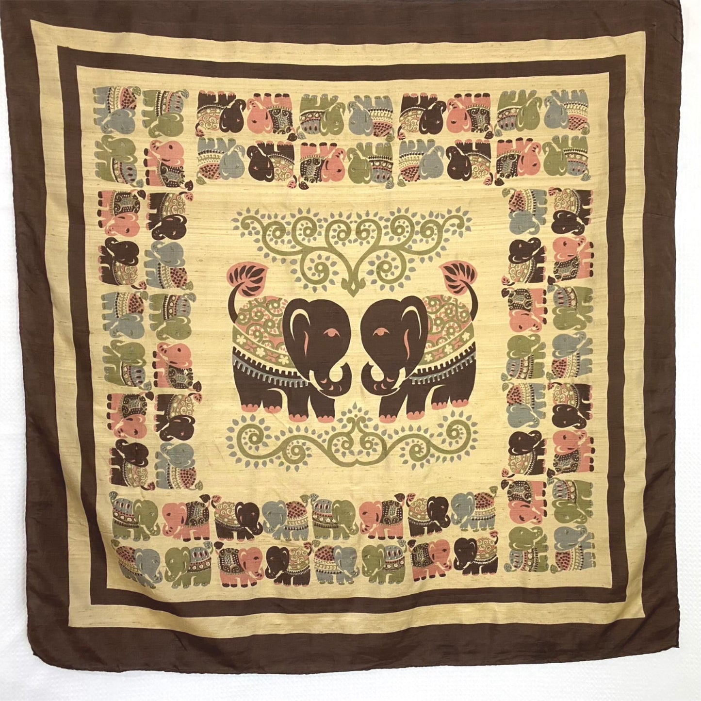 Indian Thai Elephants Art Silk Scarf - Square – 5086