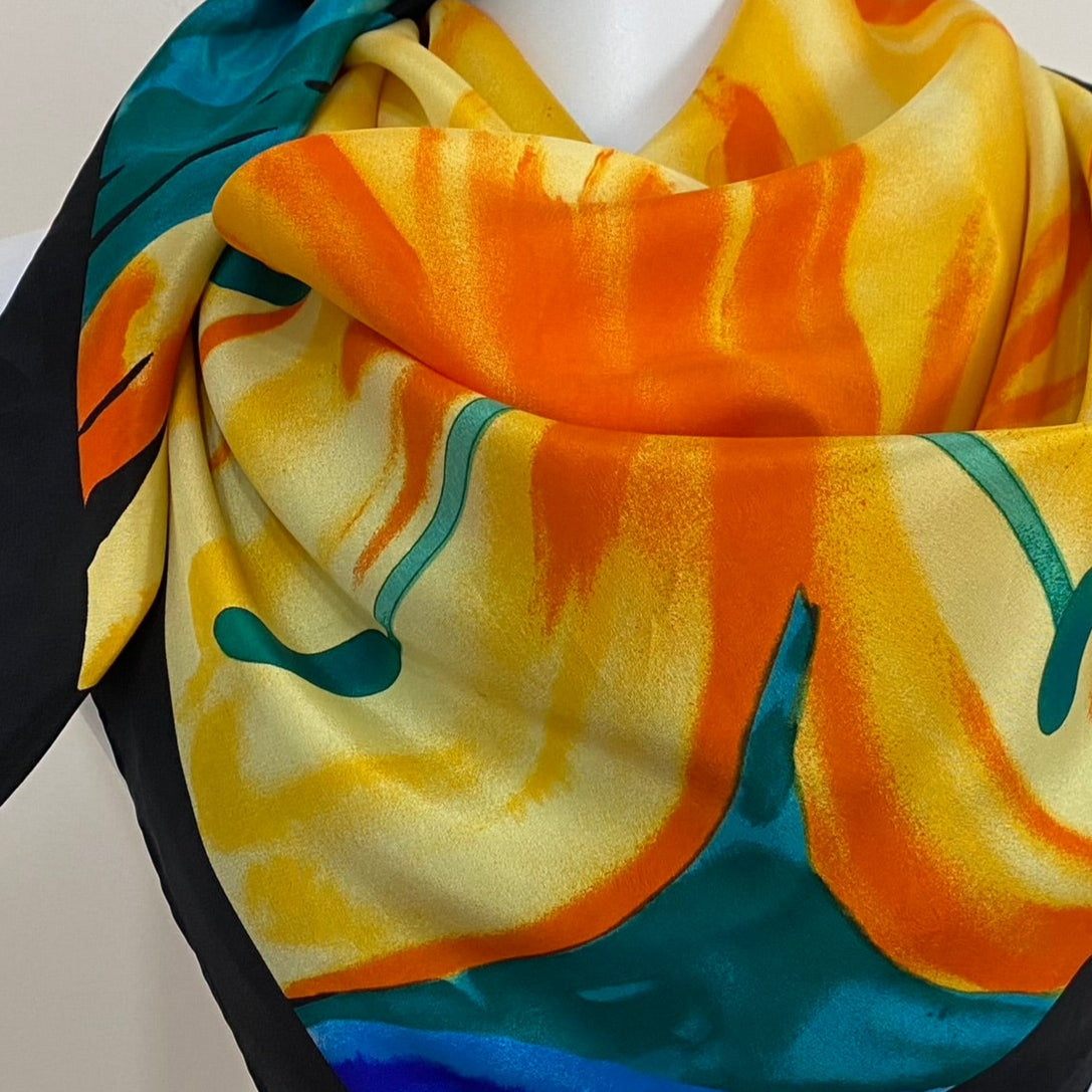 Ginnie Johansen Tropical Floral Art Silk Scarf - Square – 5100