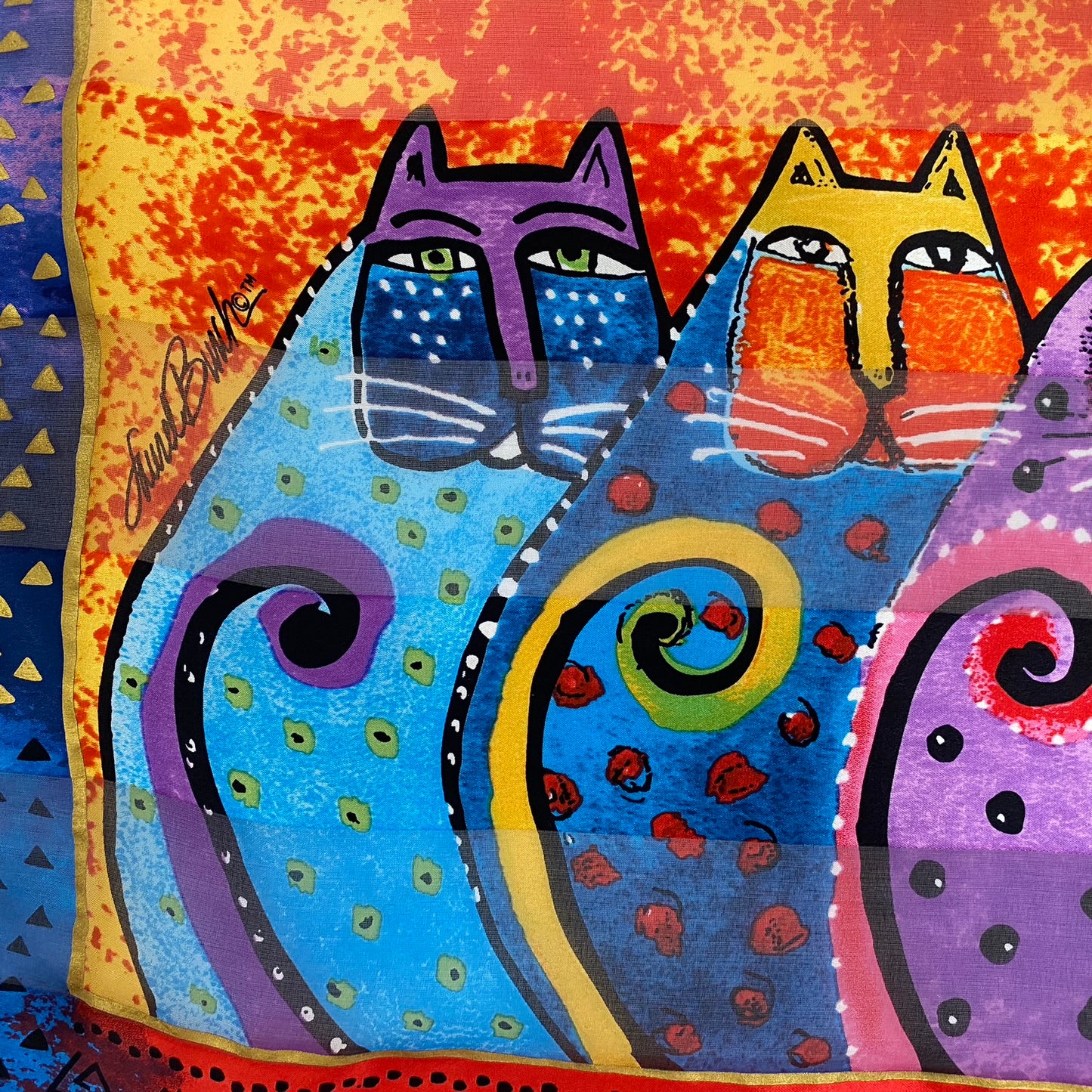 Laurel Burch Cat Art Silk Scarf - Long - NWT – 5172