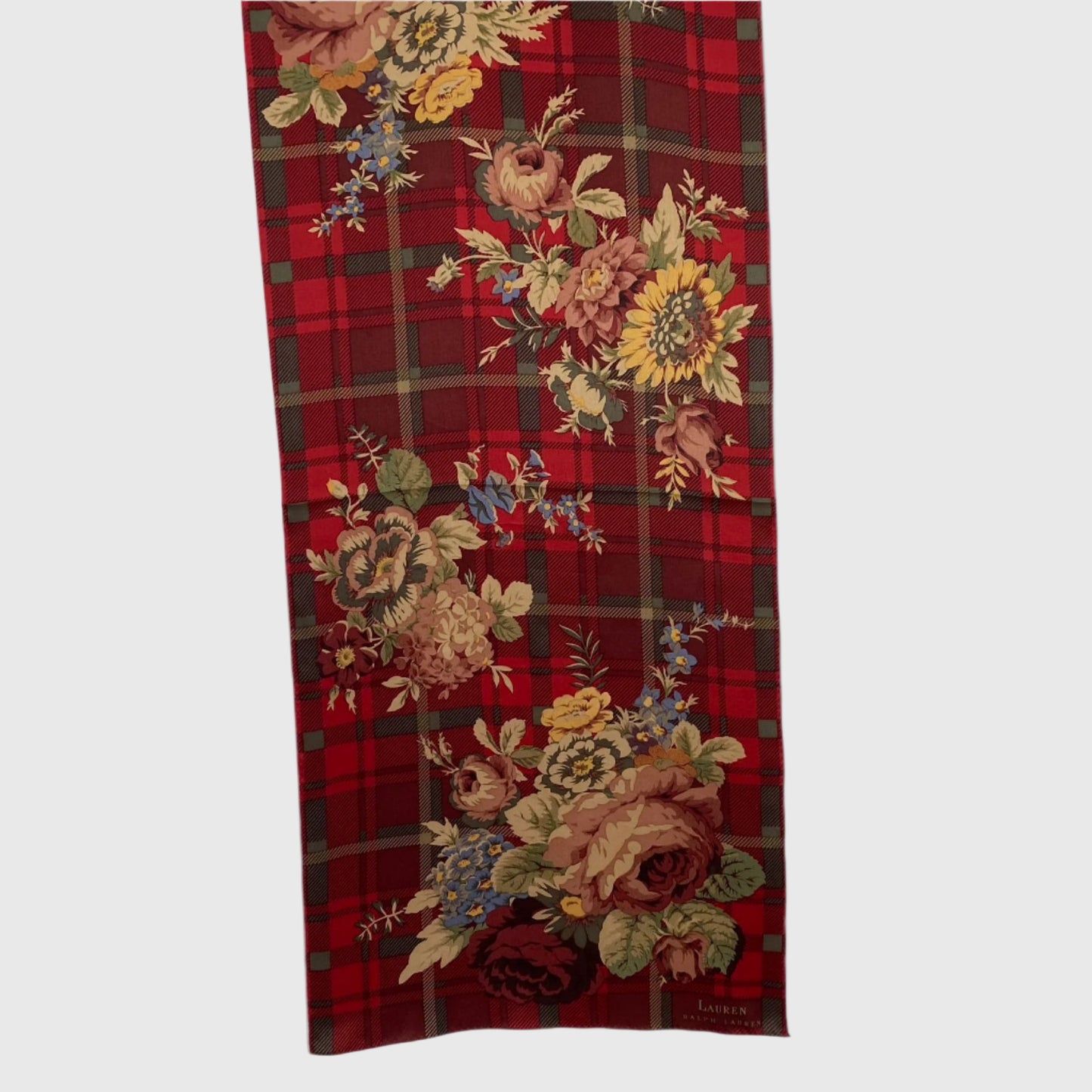 Rallph Lauren, Floral and plaid patterned fabric on a white background