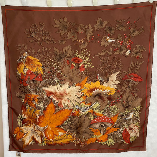 Mushrooms Birds Art Silk Scarf - Square