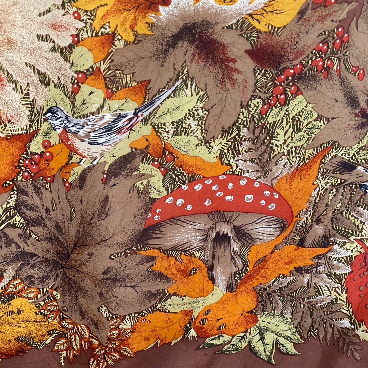 Mushrooms Birds Art Silk Scarf - Square