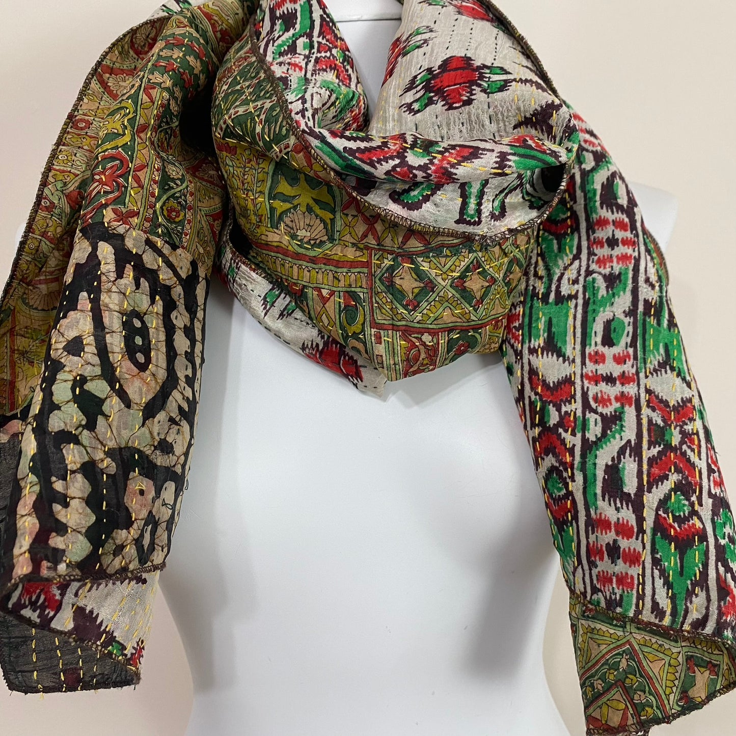 Hand Made India Upcycled Reversible Silk Scarf - Long - 5249