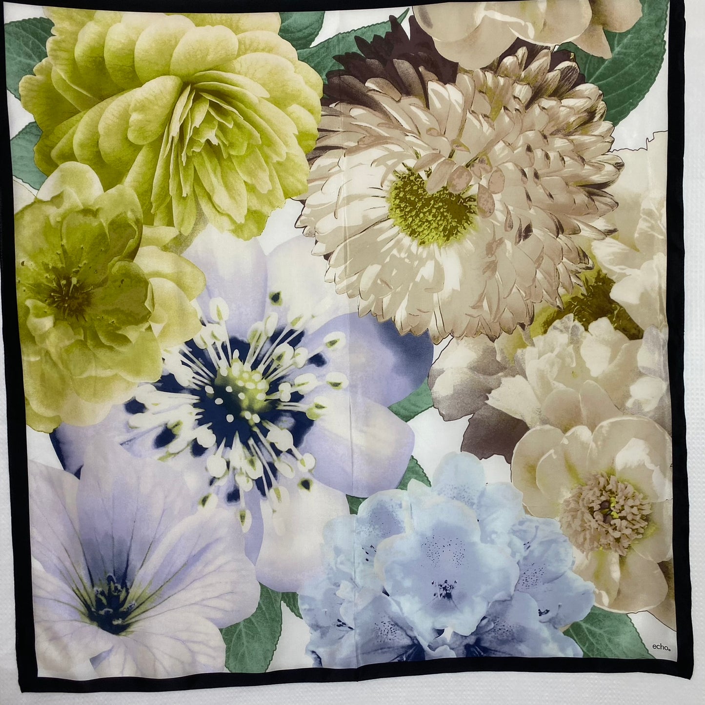 ECHO Silk Square Scarf - Botanical Art Print Black Frame - 5279