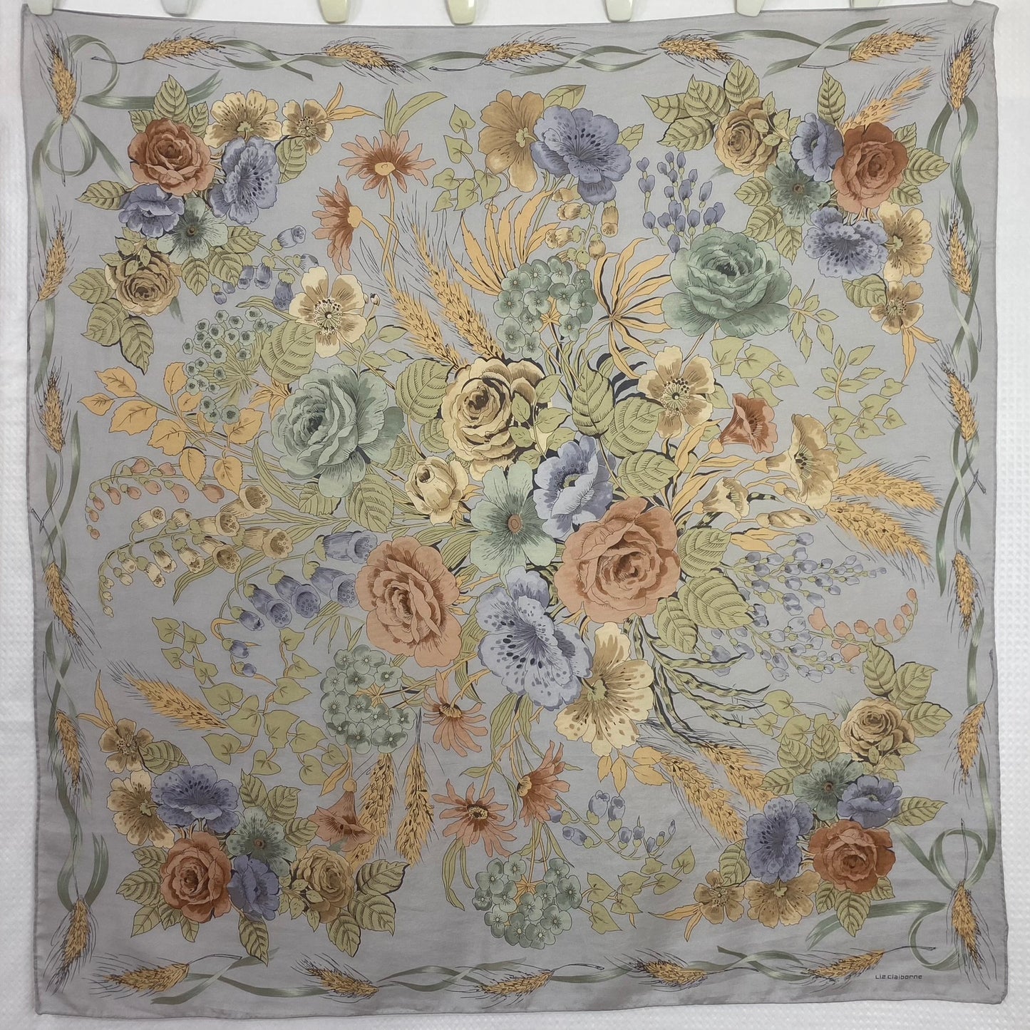 LIZ CLAIBORNE Designer Floral Silk Scarf - Square - 5282