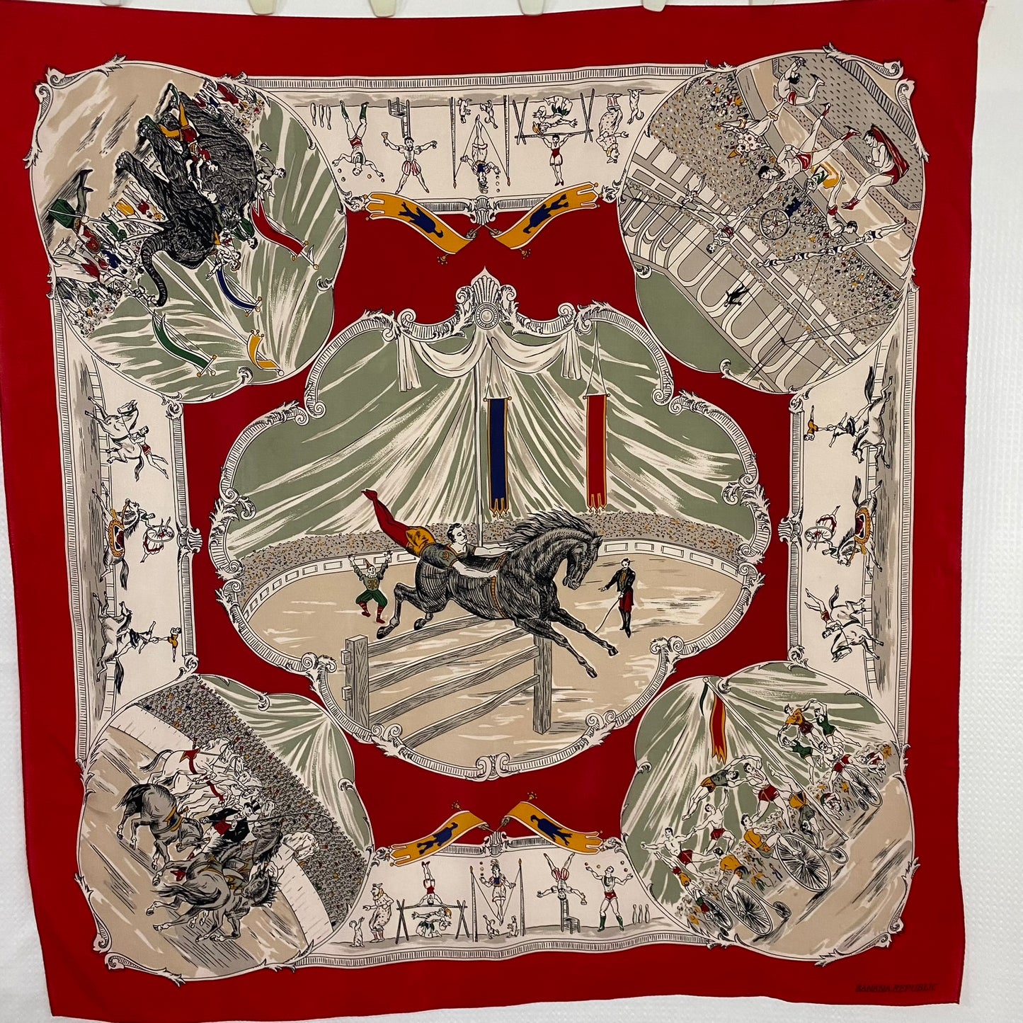 BANANA REPUBLIC Square Silk Scarf - Vintage Circus Theme Square - 5284