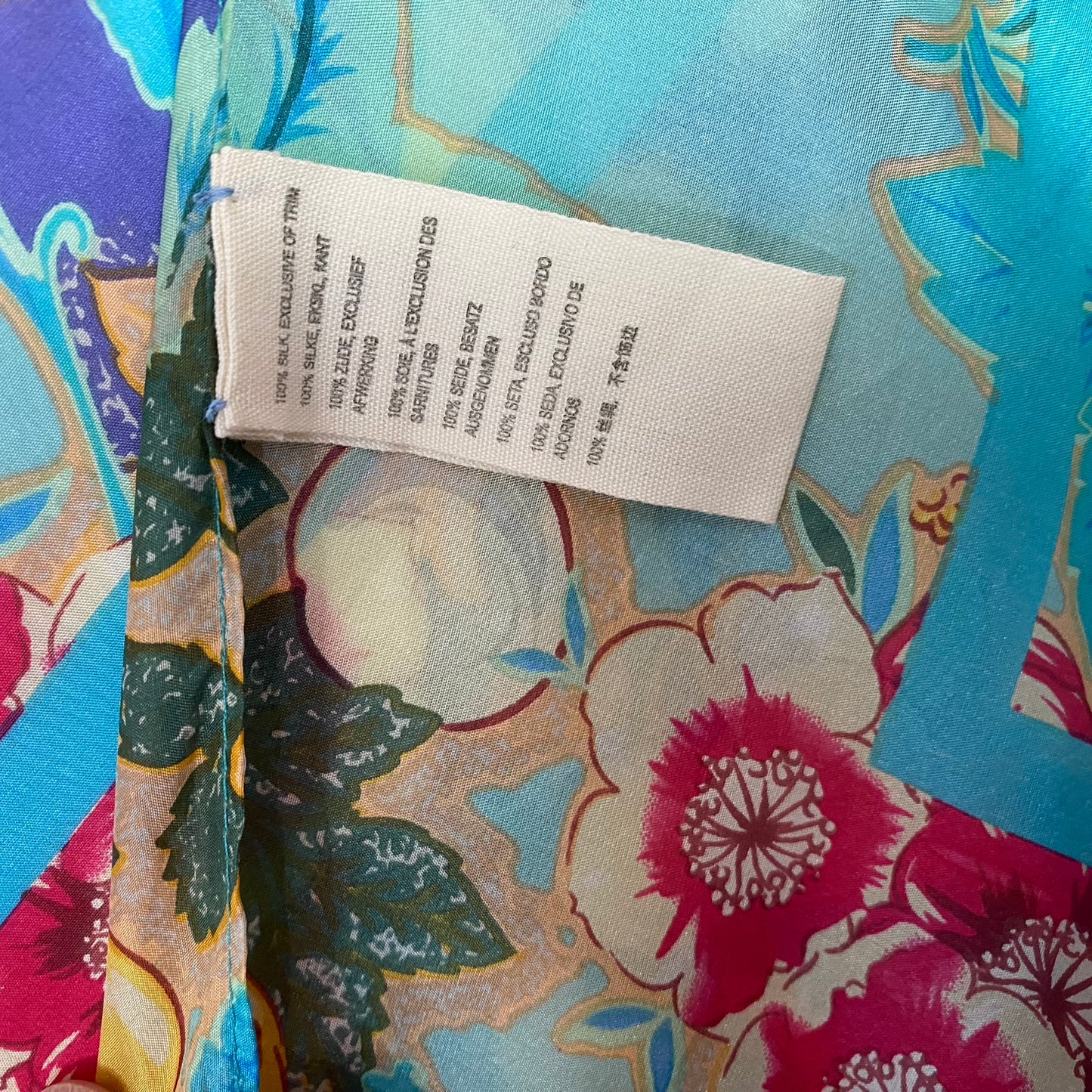 JOHNNY WAS Silk Scarf - Flowers & Fruits with Tassels - 42" Square - 5288