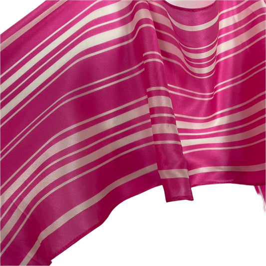 Monique Martin Pink and white striped silk fabric on a textured white background