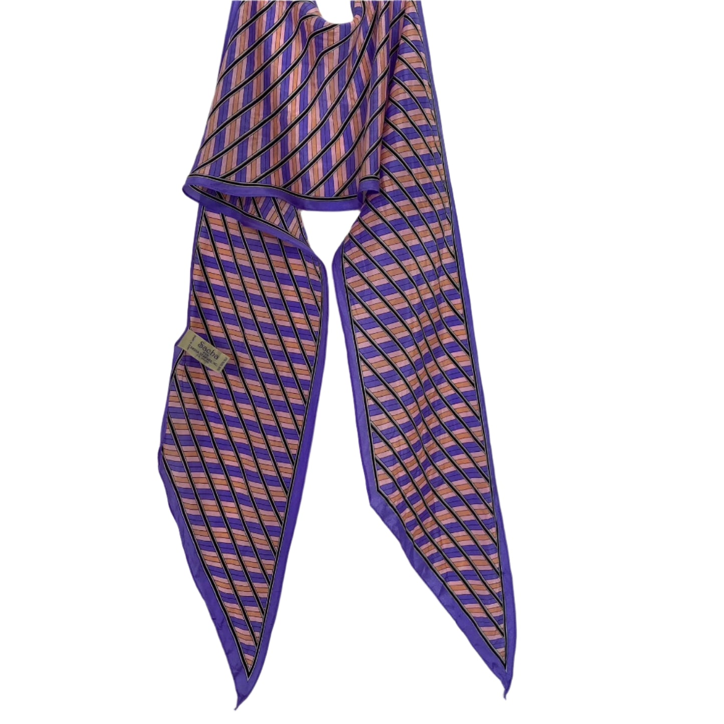 Purple and brown striped scarf on a light gray background