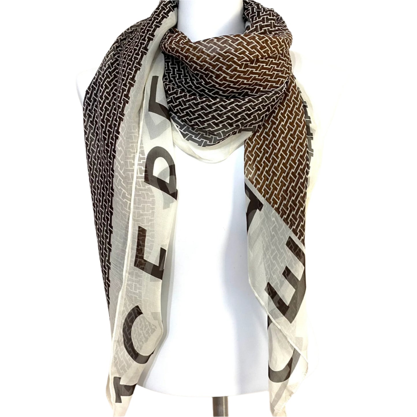 Iceberg Silk scarf with a pattern and text on a plain background